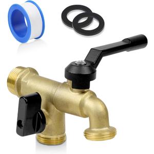 Outdoor Garden Water Faucet with Double Outlet, Outside Wall Mounted Garden Water Faucet with Two 3/4 Inch Male Inlet and Two 3/4 inch NPT Outlet (Not GHT, Thread Adapter is Requied) (Copper)