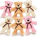 6Pcs Teddy Bear Stuffed Animals Bulk for Baby Shower, Small Stuffed Teddy Bear Plush, 10" Bulk Bears Plush Toys for Baby Shower Party Decorations Christmas Valentine's Day (Brown, Pink, White)
