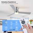 Asyko 46" Silver Low Profile Ceiling Fan with Light and Remote, Modern Flush Mount Ceiling Fans for Bedroom, Living Room, 6 Speeds, Dimmable, Timer, Quiet Reversible