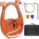 Lyre Harp Mahogany with Tuning Wrench and 16 Pcs Metal Spare String Set Manual Picks Black Gig Bag for Instrument Kids Adult Professional Beginner Music Lovers Gift