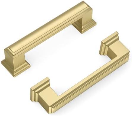 Banqin 10 Pack Brushed Gold Cabinet Handles, 3 Inch Hole Center Pulls, Kitchen Cabinet Handles Square Drawer Pulls for Kitchen Bathroom Bedroom