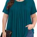 Womens Plus Size Tops Summer Shirts Tunic Short Sleeve Crew Neck Loose Fit Blouse 1X-5X (Aqua Green, 5X)
