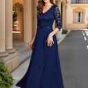 MISSMAY Women's Formal Floral Lace 2/3 Sleeves Long Evening Party Maxi Dress (Blue, M)