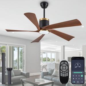 Ceiling Fans with Lights,52 inch Modern Ceiling fan with App and Remote Control,Reversible DC motor ceiling fans,3CCT,Dimmable, Noiseless,Ceiling Fan for Bedroom,Farmhouse,Indoor/Outdoor Use
