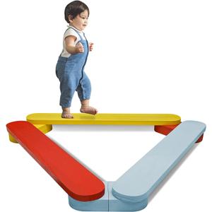 Balance Beam Stepping Stones, Wooden Montessori Toy, Build Coordination and Gross Motor Skills, Gymnastics Obstacle Course Indoor&Outdoor, Toddler Gift (3pcs, Multicolor)