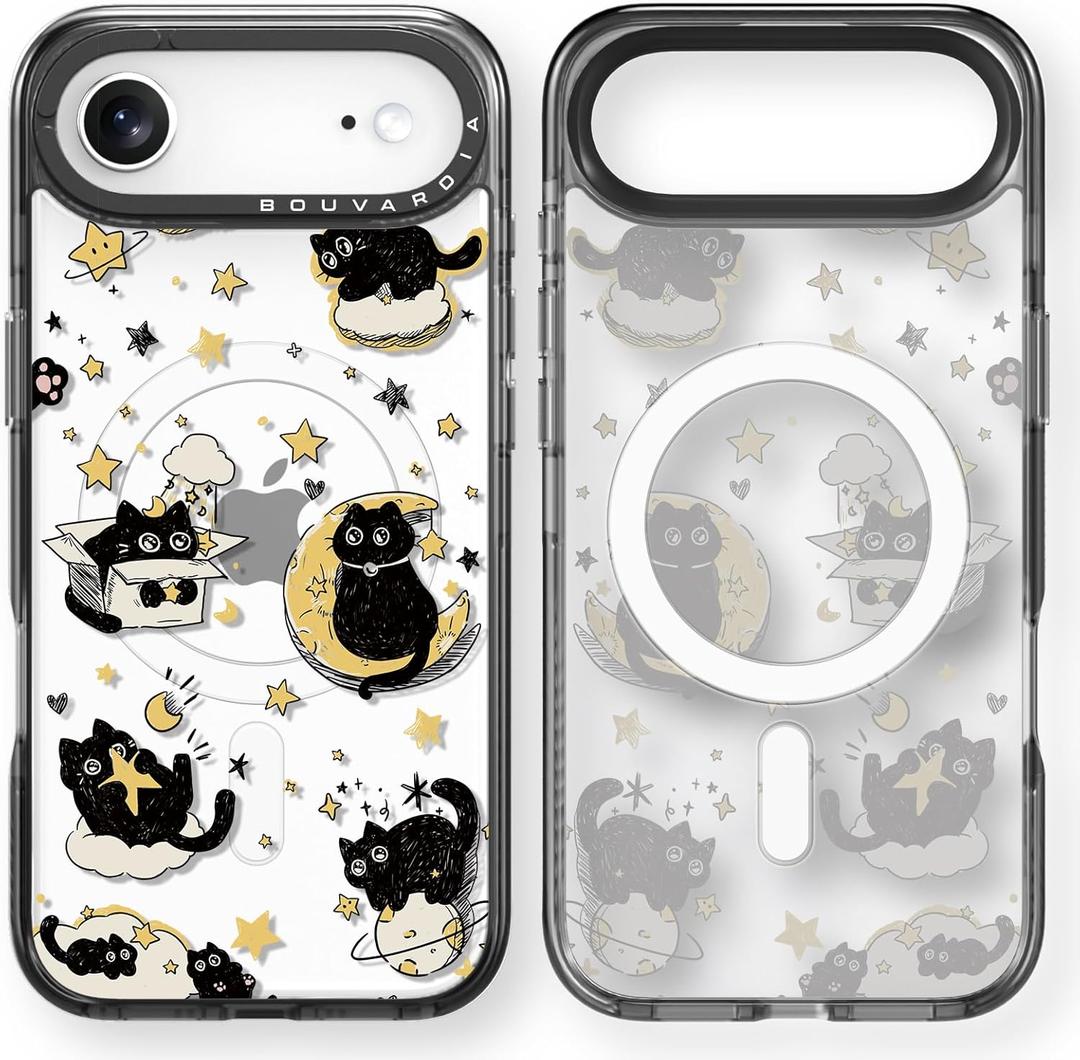 Bouvardia for iPhone 17 Air Case, Compatible with Magsafe, Cute Girly Design for Women, Shockproof & Aesthetic, Cats & Stars
