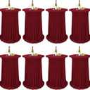 8 Packs Round Cocktail Table Skirt 32"x 43" Spandex Stretch Cocktail Tablecloth with Wavy Drapes, Red Spandex Fitted High Top Table Covers for Wedding Bar Party Birthday Banquet Table
