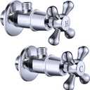 Angle Valve 2 Pack NPT 1/2'' Inlet x 3/8'' Outlet Angle Stop Valve, Brass Shut-Off Valve for Bathroom and Kitchen Plumbing, Toilet and Faucets National (American) Pipe Thread (Silver)