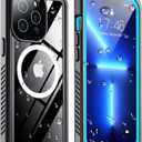 Temdan Magnetic for iPhone 13 Pro Max Case Waterproof,Built-in Screen Protector[IP68 Underwater][Upgrade Military Dropproof][Compatible with MagSafe] Full Body Shockproof Translucent Case 6.7''-Blue