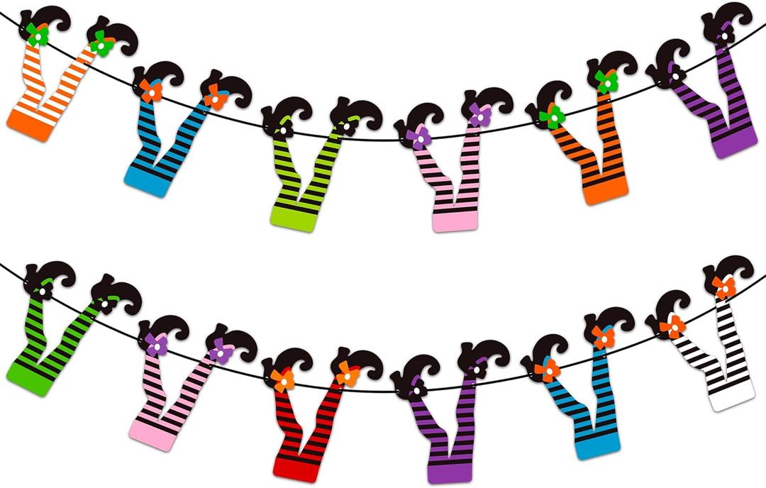 2 x 2pcs Witch Boot Theme Banners Halloween Party Decorations Witchs Feet Theme Banners Garlands for Halloween Witch Leg Themed Birthday Party Hanging Decoraitons