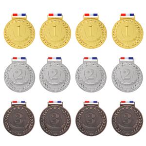 Abaokai 1st, 2nd, 3rd Award Medals - -Winner Medals, Large Metal Award Medals with Smooth Ribbon - Perfect for School Competitions, Party, Students, Olympic Style 3 Inches (Gold Silver Bronze-12 Pcs)