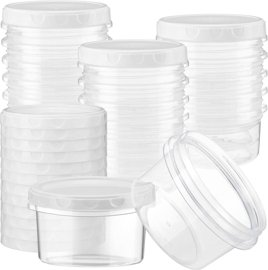 Sieral 16 Pack 8 oz Freezer Containers with Lids Reusable Deli Freezer Storage Containers Stackable Plastic Thick Twist Top Jars for Takeout Food Round Wide Mouth Lunch Snack (White)