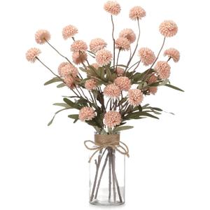 6PCS Mums Artificial Flowers with Vase - Small Silk Fake Flowers Suitable for Vase Bedroom Dining Room Living Rooms Decor Home Table Decor