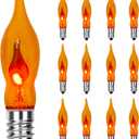 SUNSGNE E12 Flickering Flame Orange Night Light Bulbs, C18 String Light Bulbs for Halloween Christmas Party Decor - 1Watt/120 Volts/E12 Base(12 Pack)