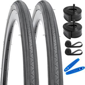 YUNSCM 2-PCS 27 inch Bike Tires 27x1 1/4 (32-630) Compatible with 27x1 1/4 27x1 1-4 Road Bike Bicycle Tires ((Black)2 Bike Tires+2 Tubes+2 Rim Strips)