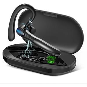 Bluetooth Headset, Wireless Bluetooth Earpiece with 400mAh Charging Case 55 Hours Talking Time Built-in Microphone for iOS Android Cell Phone, V5.3 Hand-Free Headphones for Trucker, Office,Black