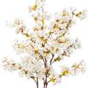 Uieke Silk White Cherry Blossom Branches, 39.3in Artificial Cherry Blossom Stems, Fake Plum Blossom Flowers Arrangement for Wedding Home Decor, Set of 8