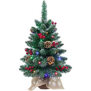 Little Christmas Tree Prelit 24 Inch Mini Christmas Tree for Desktop Decorating - Luxury Christmas Tree with Light| 4 Colors and 8 Modes String Light| Wooden Base and Picture Cloth Bag Wrapped Up