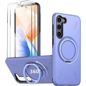 for S23 Case [   ], with 2 HD Screen Protectors, Strong Magnetic & Invisible Metal Stand, Military-Grade Drop Protection, Slim Fit Phone Case for Samsung 23, Purple (Galaxy S23 6.1")