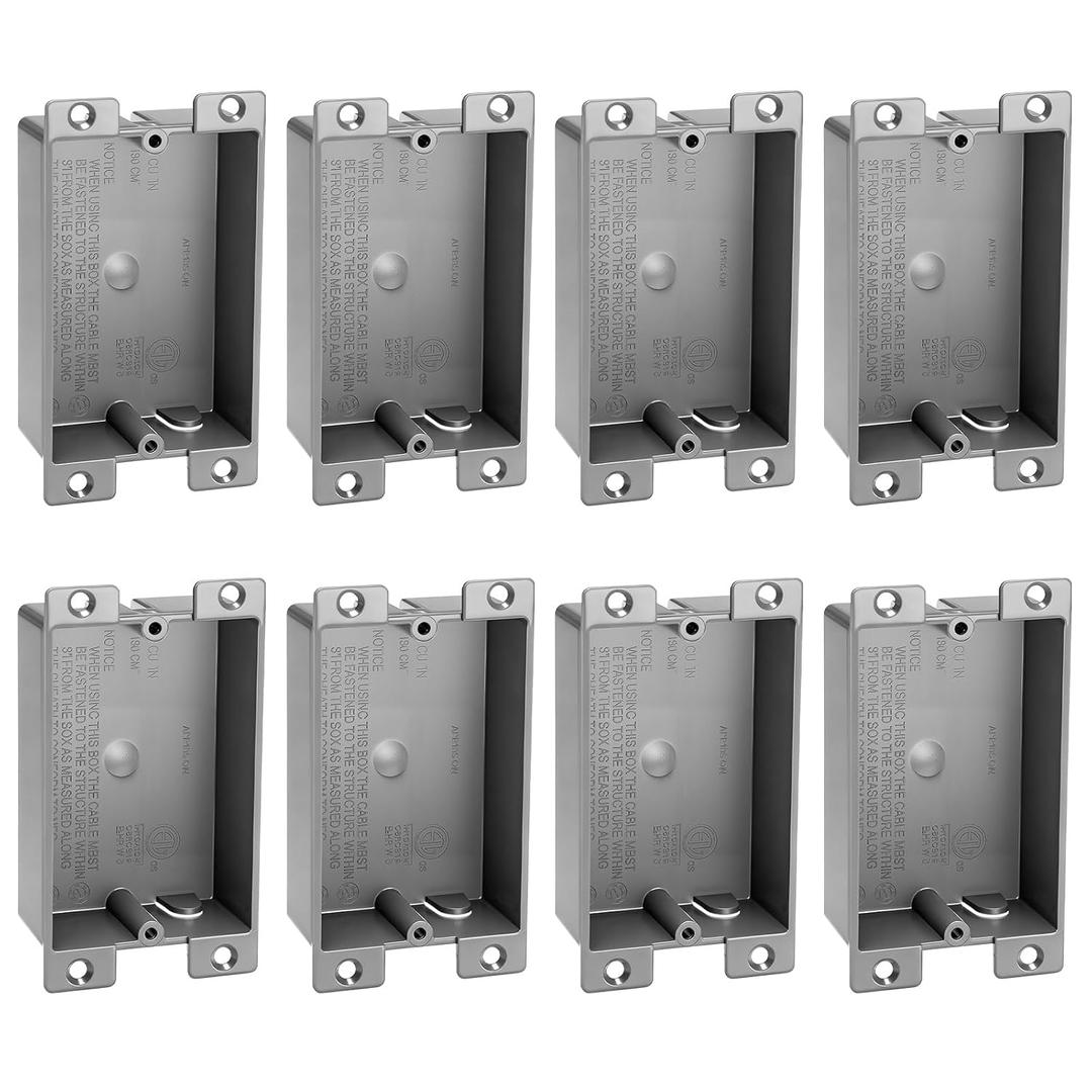 Relaxweex 8 Pack Plastic Shallow Electrical Box, 8 Cubic Inch Grey Shallow Outlet Box, Single Gang Old Work Junction Bulk, Length 4.25'', Width 2.4'', Depth 1.24'', Etl Certified