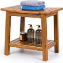 Upolana Teak Shower Bench, 20" Solid Wood Shower Stool Waterproof Shower Seat with Storage Shelf for Bathroom, Indoor & Outdoor Use