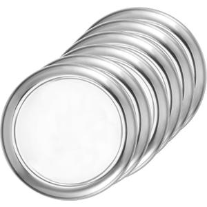 JOIKIT 6 Pack 12 Inch Silver Stainless Steel Plate, Round Metal Dinner Plates, Kitchenware Dinner Dishes Serving Tray Large Camping Plates for BBQ, Snack, Food Serving, Dishwasher Safe