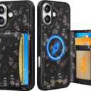 Uppuppy for iPhone 17 Case with Wallet - Fits 4 Card Slots, Compatible with MagSafe for Women Aesthetic Durable PU Leather Credit Card Holder Kickstand Phone Cover for Apple 17, Black Butterfly