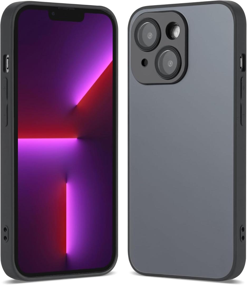 Compatible with iPhone 14 Hard Body AG Glass Matte Frost Cellphone Mobile Basic case Cover casing funda para Drop Protection Camera Lens Protection Raised Bezels (Black)