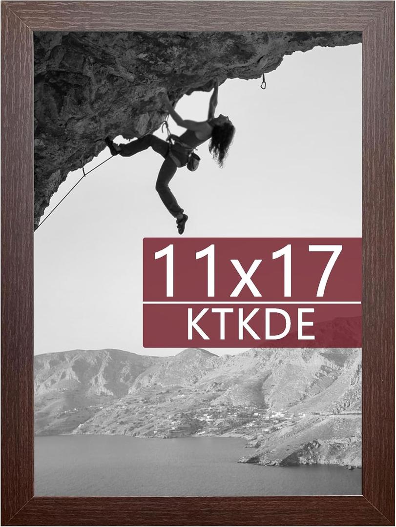 KTKDE 11x17 Picture Frame Wooden Shatter Resistant Glass, Rectangle Photo Frame for Photos,Studio Gallery Wall Hanging Posters & Art Prints (Walnut)