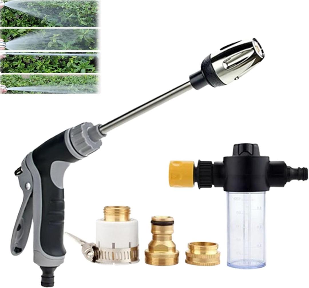 Aquoxis Pressure Washer, Aquoxis Spray Nozzle, Durable Stainless Steel,Easy Installation,Universal Compatibility, 360 Rotating for Three Spray Modes with Foam Pot (with Foam Pot + Metal 3 Connector)