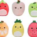 Squishville by Squishmallows Mini Plush Fruit Squad, Six 2" Soft Minimallow Plush, Irresistibly Colorful Fruits, Mini Peach, Pineapple, and Watermelon