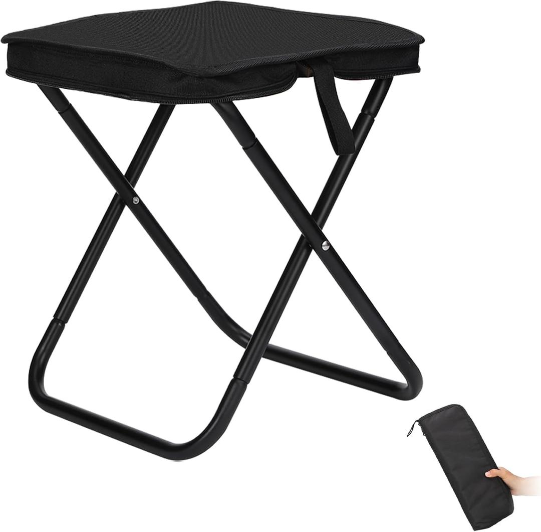 13.5-inch Portable Stool - 1.2lbs Lightweight & Compact Camping Folding Stool Supports 350lbs, Handbag Style Carry - Ideal for Camping, Fishing, Backpacking, Hiking and Traveling (Black)