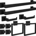 10pcs Bathroom Hardware Set, 24in Towel Bar Set, Including Square Towel Bar Square Towel Ring Toilet Paper Holder Towel Hooks, Set SUS304 Stainless Steel, Wall Mounted