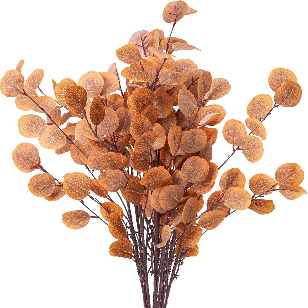 7PCS Long Artificial Eucalyptus Stems 35.4" Tall Fake Branches with Silk Apple Leaves Faux Fall Brown Plants Bouquet Festival Flowers Arrangements Accessories Home Fireplace Table Vase Dcor