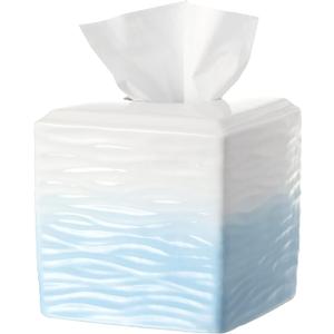 Bathroom Accessories - Ceramic Tissue Holder, Decorative Square Tissue Cover Box (Blue and White Gradient)