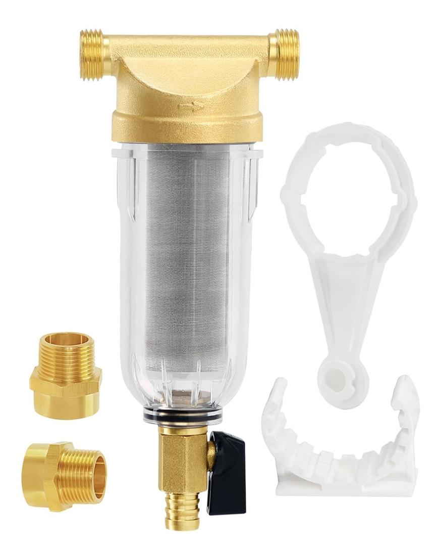 Spin Down Sediment Filters, 40-50 Micron Reusable Water Prefilter System, 3/4" MNPT,BPA-Free Lead-Free Heavy Duty Brass