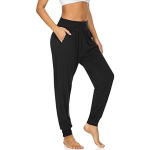 UEU Women's Cozy Yoga Joggers Pants Loose Workout Sweatpants Comfy Lounge Pants with Pockets, Black, XL