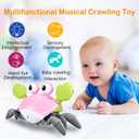Plnmlls Crawling Crab Baby Toy - Tummy Time Toys - with Music and LED Light, Built-in Rechargeable Battery and Volume Can be Turned Off for 0-6 6-12 12-18 36 Months Walking Toddler Birthday Gift(Pink)
