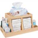 Busidhji Diaper Caddy Organizer, Changing Table Organizer, Wooden Diaper Organizer for Nursery, Baby Diaper Storage Organizer with Removable Dividers (Brown, Rectangular Size)