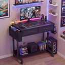 Small Portable Rolling Standing Desk - 32 Inch Adjustable Mobile Stand Up Gaming Desks with 2 Fabric Drawers on Wheels, Couch Sofa Side Laptop Table with Storage for Home Office, Black, 31.5"