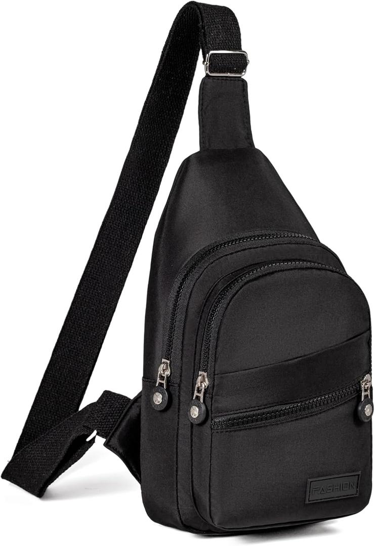 Small Sling Bag for Womenm Men, Sling Backpack Daypack Fanny Pack Crossbody Bags for Hiking Travel Sports Running (Black)