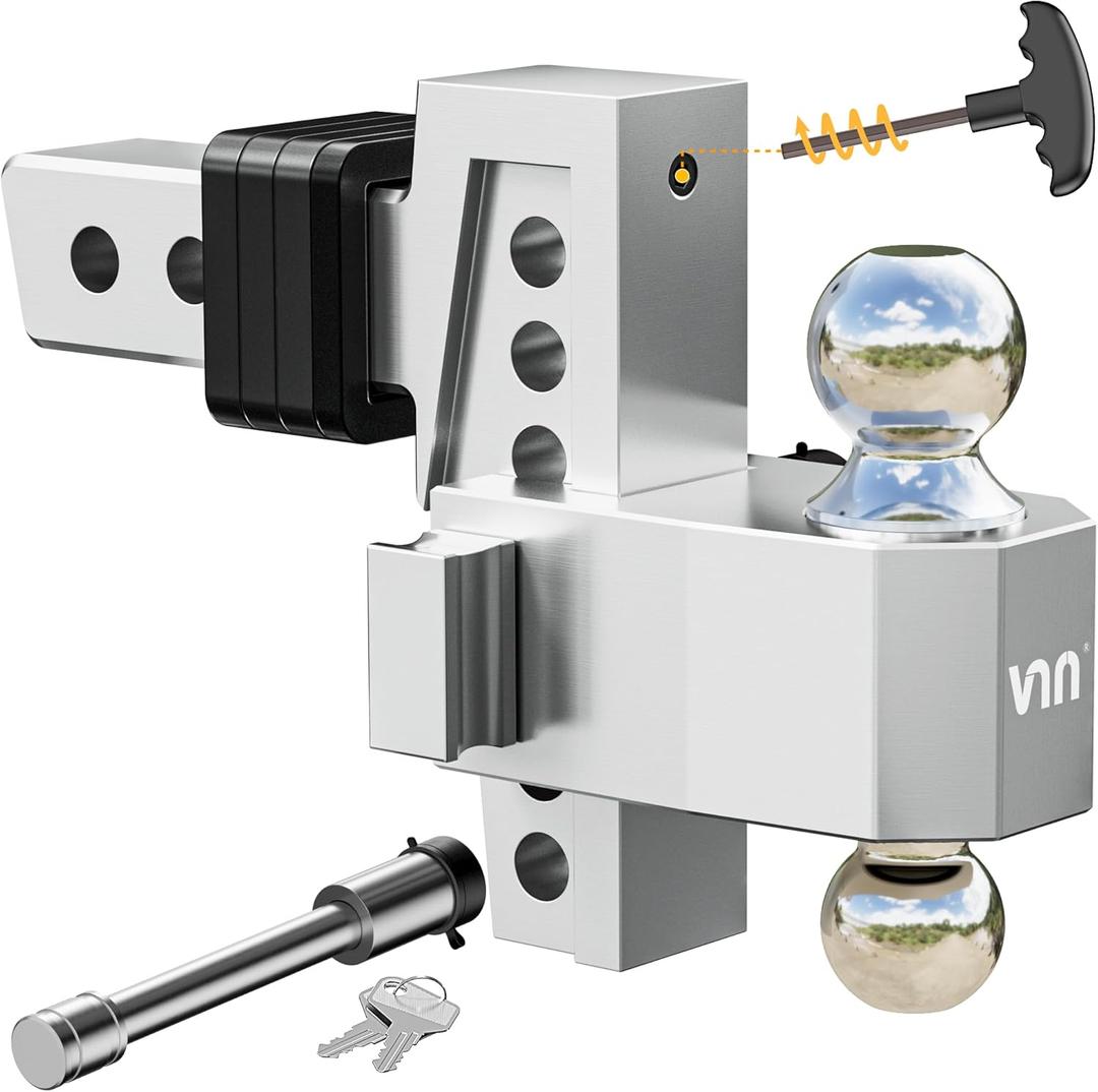 VNN Adjustable Trailer Hitch with 6-Inch Drop  Dual-Ball (1-7/8" & 2") Hitch for 2-Inch Receiver, 10,000 lbs GTW, Heavy-Duty Ball Mount  Silver (VN0003)