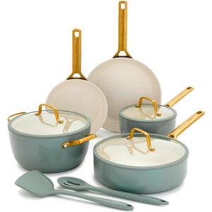 GreenPan Nonstick Reserve Pro 10 Piece Cookware Set, NSF Certified Ceramic, Hard Anodized PFAS-Free Pots & Pans Set with Lids, Stainless Steel Handles, Oven & Dishwasher Safe, Moss Green