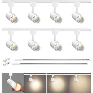 Zoomable 8 Lights LED Track Lighting Kit with 6.6FT H Type Track Lighting Rails, Dimmable White Track Lighting Fixtures Ceiling Modern Kitchen Spot Track Light Heads 4000K CRI90+ 12W 1000lm