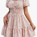 Floerns Women's Boho Square Neck Puff Short Sleeve Self Tie Front A Line Dress Size S