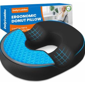 Donut Pillow for Tailbone Pain, Hemorrhoids - Cooling Gel Memory Foam Chair Seat Cushion for Office, Home & Wheelchair, Ergonomic Chair Pad for Pregnancy, Sciatica, Coccyx (XL, Black)