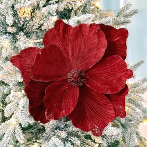 Norme 6 Pcs Large 16'' Christmas Flower Magnolia Flowers Christmas Tree Decoration Velvet Magnolia Artificial Xmas Ornaments for Xmas Tree Table Decor Wedding Centerpiece(Burgundy)