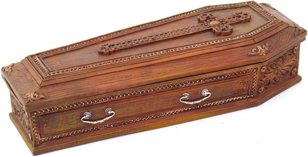 Pacific Giftware PTC 8.25 Inch Cross Embellished Coffin Jewelry/Trinket Box Figurine