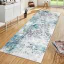 Modern Abstract 2x8 Washable Hallway Runner Rug, Non-Skid Soft Kitchen Runner Rugs for Entryway Laundry Room Living (Cyan/Multicolor)