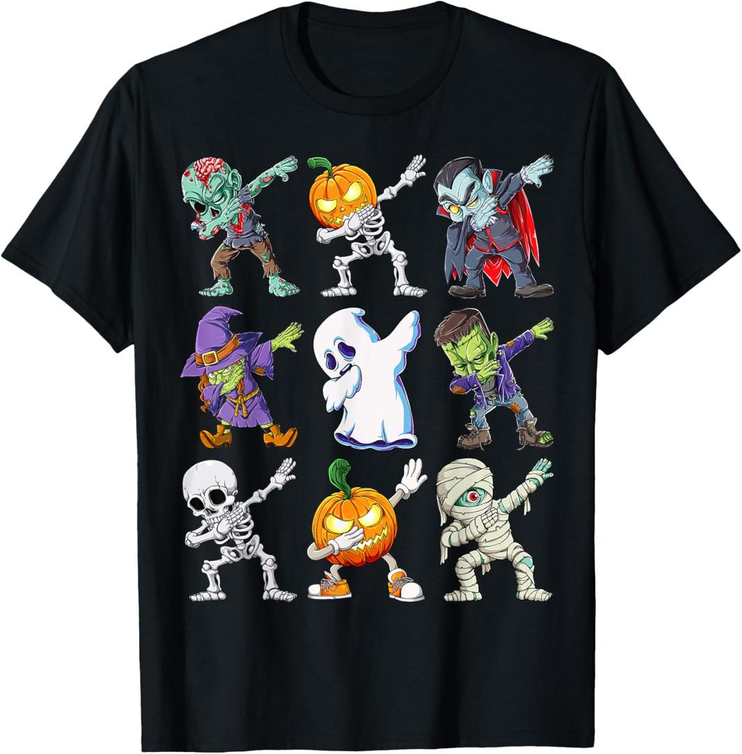 Dabbing Halloween Boys Skeleton Zombie Scary Pumpkin Mummy T-Shirt (Black)